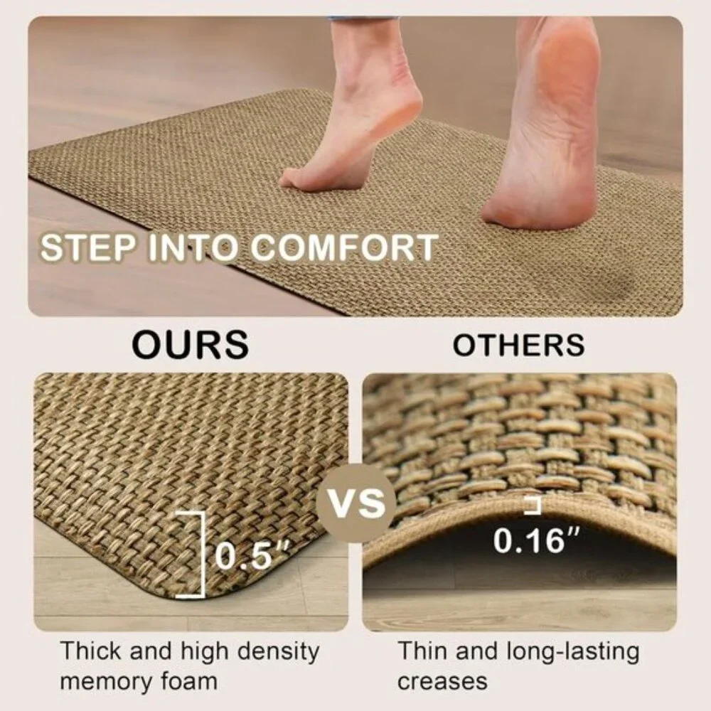 Cushioned Kitchen Mat, Non-Slip Anti-Fatigue Memory Foam Rug for Home & Office